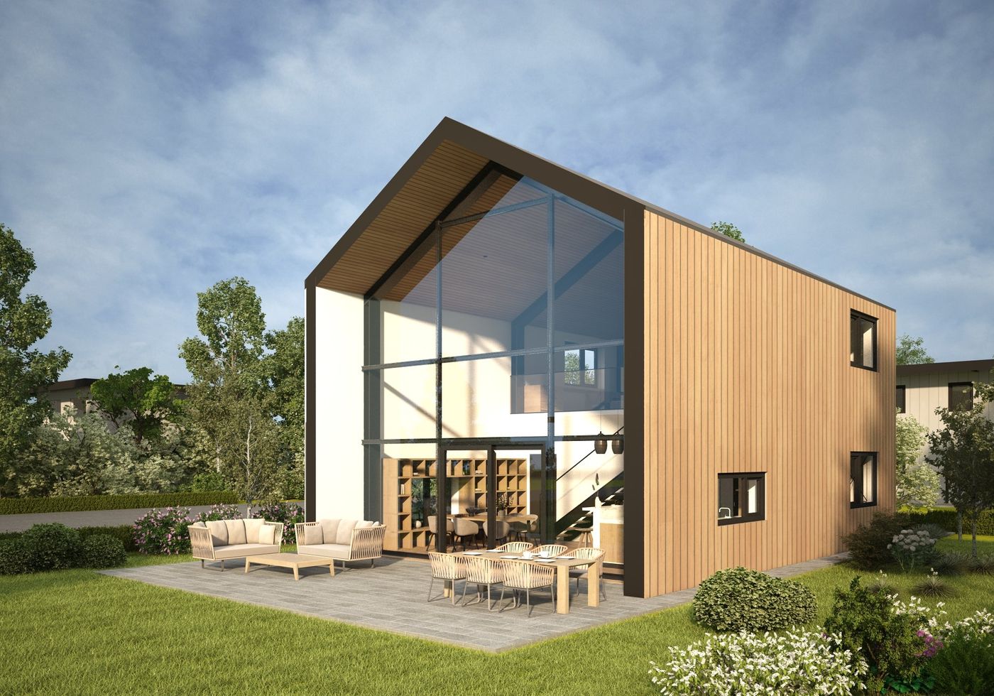Haus Modell Loft Vorderansicht mit Holzfassade